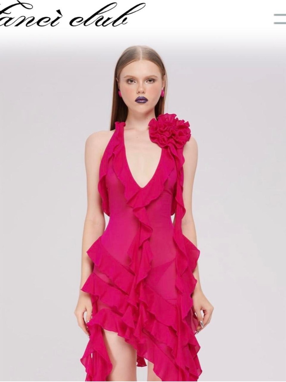 FANCI CLUB Fuchsia Ruffle Halter Dress